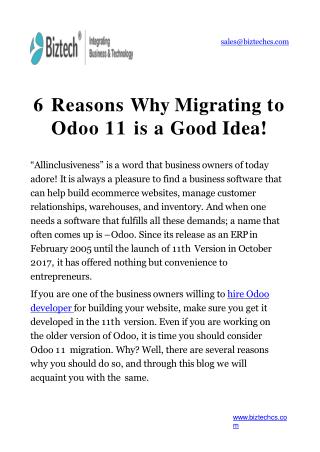 6 Reasons Why Migrating to Odoo 11 is a Good Idea!