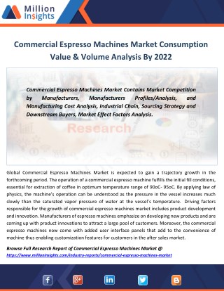 Commercial Espresso Machines Industry Share, Key Players, Trends From 2017-2022