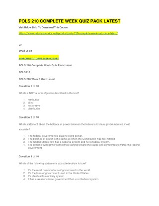 POLS 210 COMPLETE WEEK QUIZ PACK LATEST