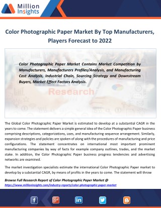 Color Photographic Paper Industry Report Analysis By Trends, Type By 2022