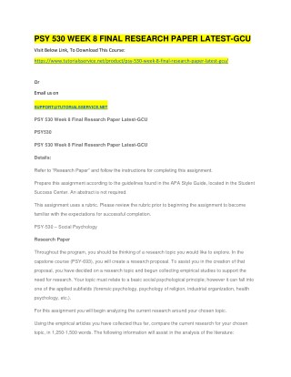 PSY 530 WEEK 8 FINAL RESEARCH PAPER LATEST-GCU