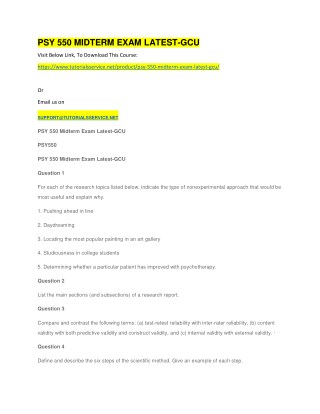 PSY 550 MIDTERM EXAM LATEST-GCU