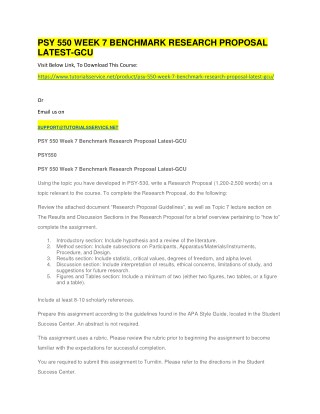 PSY 550 WEEK 7 BENCHMARK RESEARCH PROPOSAL LATEST-GCU