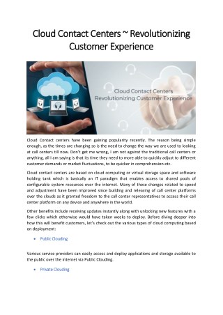 Cloud Contact Centers ~ Revolutionizing Customer Experience