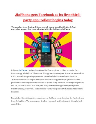 JioPhone gets Facebook as its first third-party app; rollout begins today