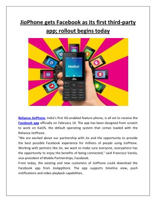 Jiophone gets facebook as its first third party app; rollout begins today