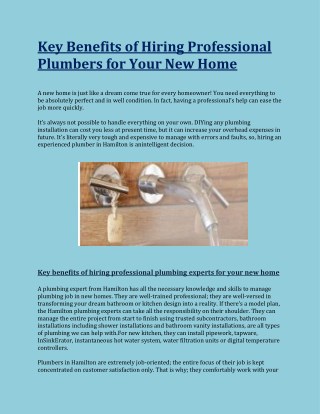 Key Benefits of Hiring Professional Plumbers for Your New Home