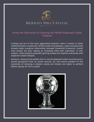 Brierley Hill Crystal Renowned As the Ultimate Seller of Crystal Trophies