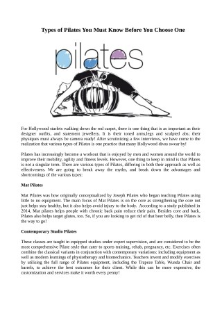 Types of Pilates You Must Know Before You Choose One