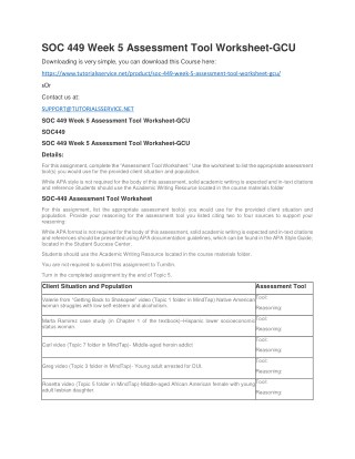 SOC 449 WEEK 5 ASSESSMENT TOOL WORKSHEET-GCU