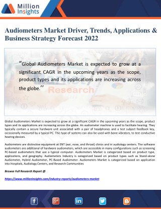 Audiometers Market Driver, Trends, Applications & Business Strategy Forecast 2022