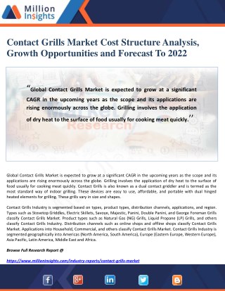 Contact Grills Market Cost Structure Analysis, Growth Opportunities and Forecast To 2022