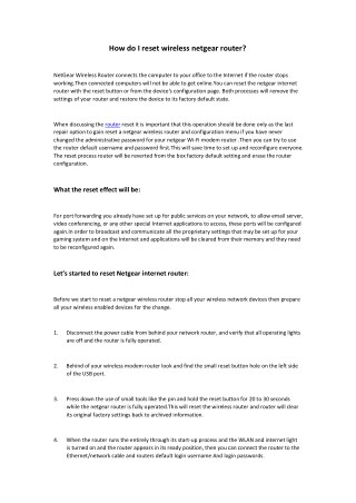 How Do I Reset Wireless Netgear Router?
