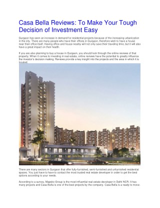 Casa Bella Reviews: To Make Your Tough Decision of Investment Easy