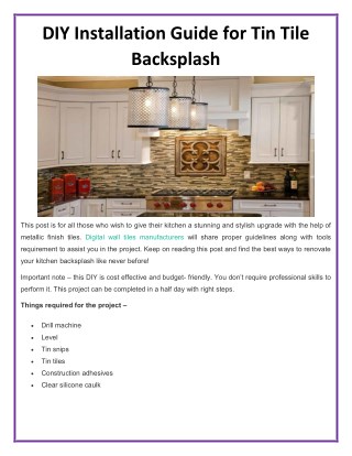 DIY Installation Guide for Tin Tile Backsplash