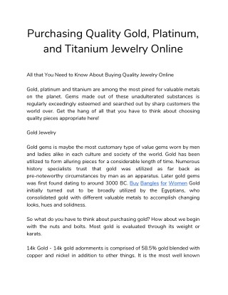 Purchasing Quality Gold, Platinum, and Titanium Jewelry Online