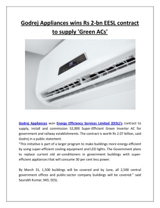 Godrej appliances wins rs 2 bn eesl contract to supply 'green acs'