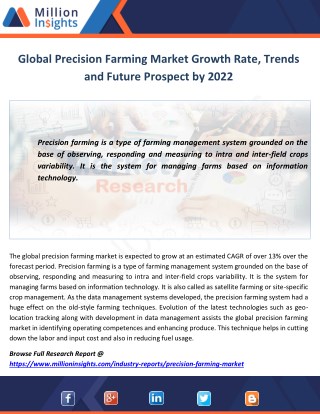 Precision Farming Market Information, Manufacturing and Competitors Analysis Forecast by 2022