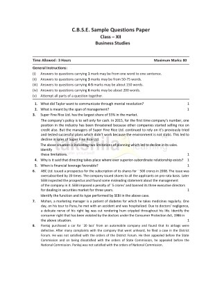 CBSE Sample Papers Class 12 Business Studies |Â FreeÂ Question Paper