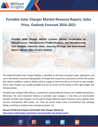 Portable Solar Charger Industry Trader or Distributor Analysis Forecast 2016-2021 By Share, Price