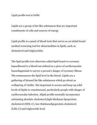 Lipid profile test in delhi