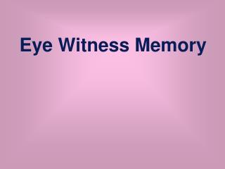 Eye Witness Memory
