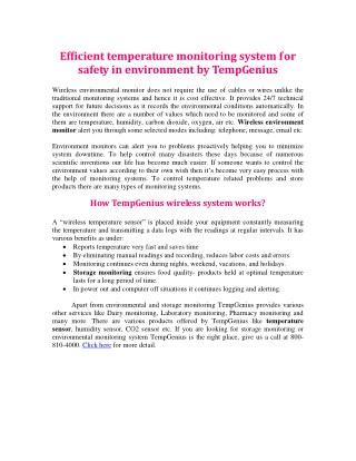 Efficient temperature monitoring system for safety in environment by TempGenius