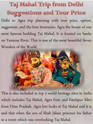 Taj Mahal Trip from Delhi Suggestions and Tour Price
