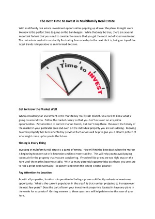 The Best Time to Invest in Multifamily Real Estate