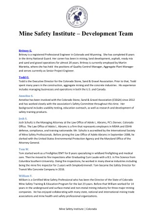 Mine Safety Institute - MSHA Part 46 Training