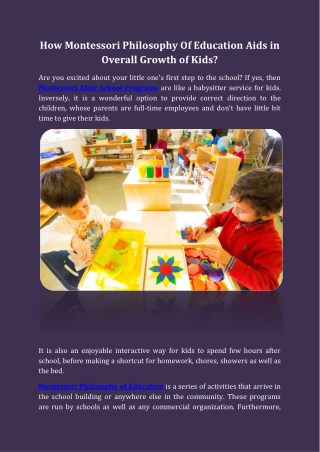 How Montessori Philosophy Of Education Aids in Overall Growth of Kids
