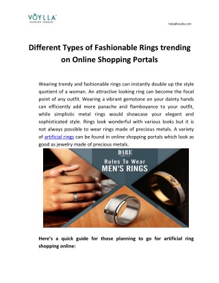 Different Types of Fashionable Rings trending on Online Shopping Portals