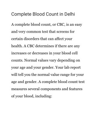 Complete blood count in delhi