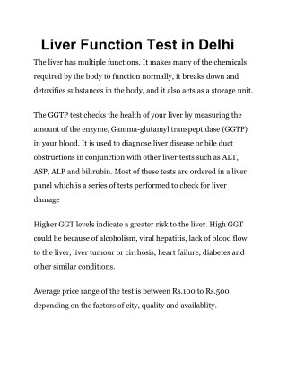 Liver function test in Delhi