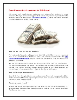 Some Frequently Ask questions for Title Loans
