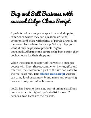 Buy and Sell Business with succeed Letgo Clone Script