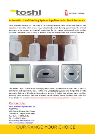 Automatic Urinal Flushing System Suppliers India- Toshi Automatic
