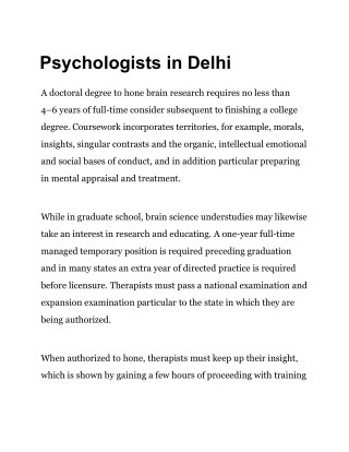 Psychologists in Delhi