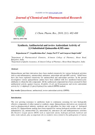 Synthesis, Antibacterial and invitro Antioxidant Activity of 2,3-Substituted Quinazolin-4(3H)-ones