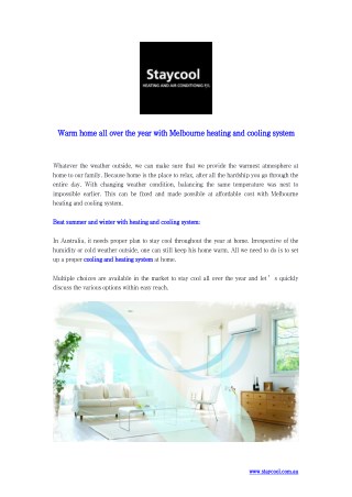 Warm home all over the year with Melbourne heating and cooling system
