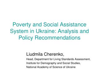 Poverty and Social Assistance System in Ukraine: Analysis and Policy Recommendations