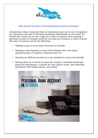 Why Should You Have A Personal Bank Account in Georgia?
