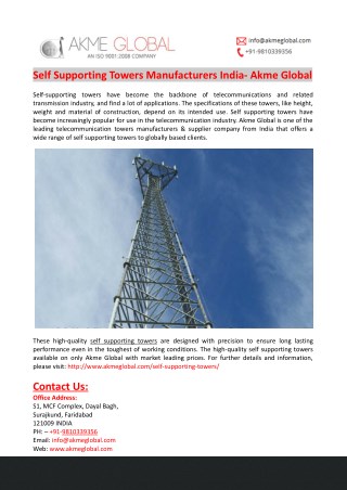 Self Supporting Towers Manufacturers India- Akme Global