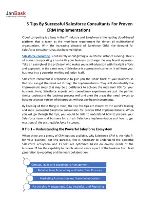 5 Tips By Successful Salesforce Consultants For Proven CRM Implementations