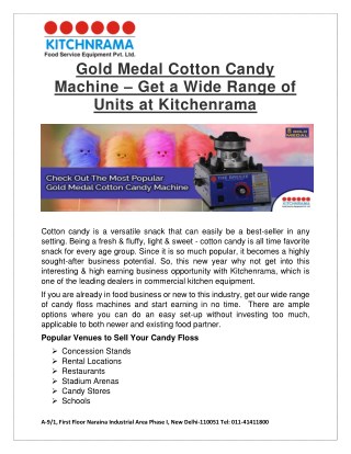 Get a Wide Range of Gold Medal Cotton Candy Machine at Kitchenrama