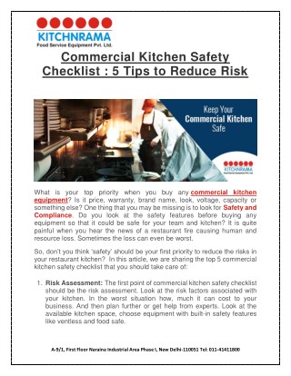 Commercial Kitchen Safety Checklist: 5 Tips to Reduce Risk