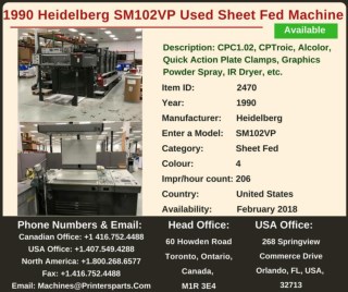 Buy Used 1990 SM102VP Heidelberg Printing Presses Machine