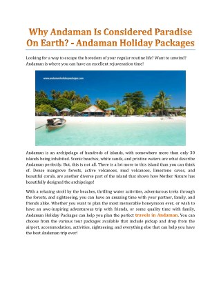 Why Is Andaman Considered Paradise On Earth? - Andaman Holiday Packages