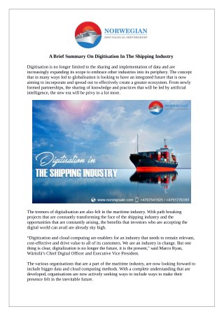 A Brief Summary On Digitisation In The Shipping Industry