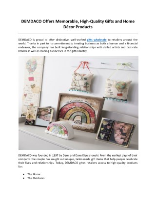 DEMDACO Offers Memorable, High-Quality Gifts and Home DÃ©cor Products